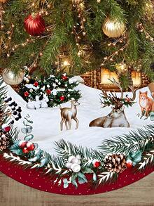 1pc Christmas Reindeer Snowman Gnome Poinsettia Gift Box Print Pattern Christmas Tree Skirt, Christmas Tree Bottom Decoration Mat For Christmas Party Decor. Round Base, Diameter 60/90CM Optional; Suitable For Winter Party And Home Holiday Decoration, Ideal Christmas Tree Decoration. - Multicolor - View 4