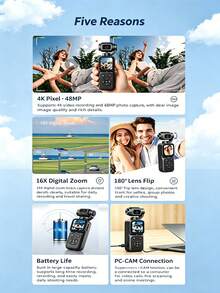 4K Pocket Handheld Camera, 180° Flip Lens, 16x Digital Zoom Portable Digital Camera With Multiple Filters, Suitable For Students Outdoor Vlog Shooting - View 5