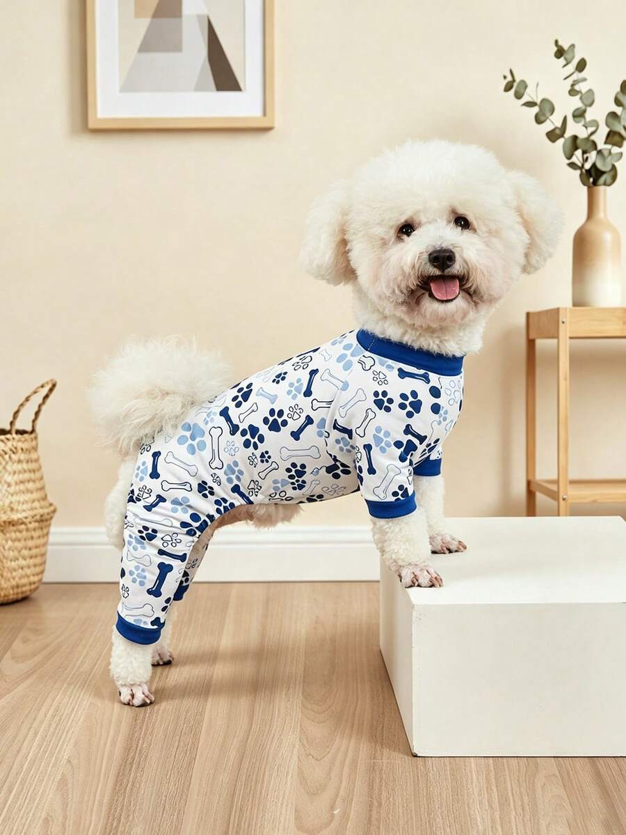 PETSIN 1pc Cute Cartoon Dog Pajamas, Soft Printed Pet Pajamas, Anti-Shedding Medium Elasticity Pajamas, Suitable For Small And Medium Dogs