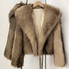 OFTBUY Solid Color Faux Fur Women's Loose Streetwear Casual Jacket, Autumn/Winter - Khaki - View 6