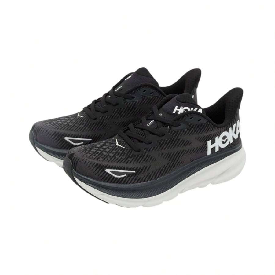 Hoka One One Clifton 9 男款跑步鞋 輕量透氣訓練鞋 黑/白 - 黑與白 - 查看 1