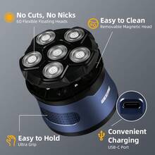 WEEME Head Shavers For Bald Men, Electric Shavers Razor, Rechargeable Bald Head Razor, Magnetic 6D Rotary Shaver, Face Beard Trimmer Men'S Grooming Kit, Gifts For Men(Blue / Black Gold) - Multicolor - View 6