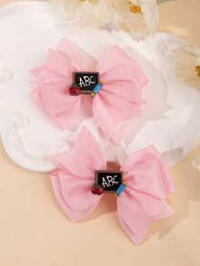 2pcs Girls Blackboard Accessory Ribbed Bow Hair Clips, Secure And Gentle On Hair, School Style Side Clips Suitable For Back To School Season - Multicolor - View 4