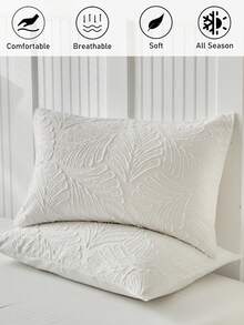 1pc Pastoral Style White Tufted Pillowcase With Leaf Pattern Textured Polyester Decorative Cushion Cover, Suitable For All Seasons, Ins Style Decor, Machine Washable, No Filling Included - White - View 2