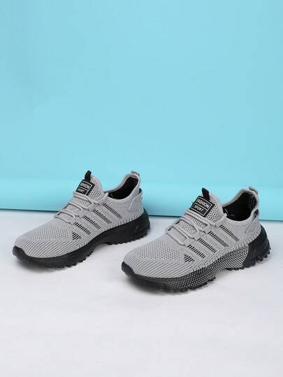Men's Breathable Mesh Athletic Shoes, Lightweight Lace-Up Low-Top Sneakers, Round Toe, Lightweight Sole, Suitable For Casual Walking, Running And Jogging, Multi-Functional Training Shoes
