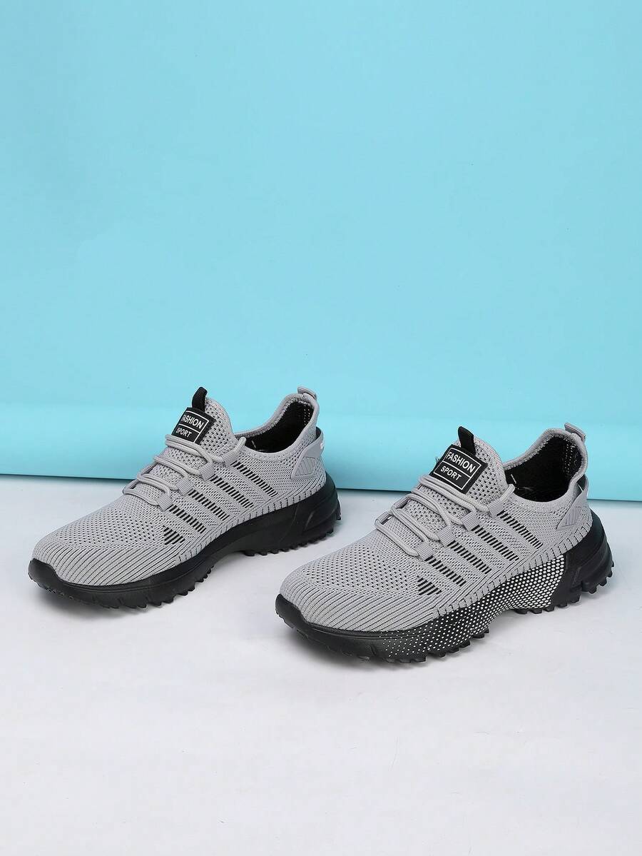 Men's Breathable Mesh Athletic Shoes, Lightweight Lace-Up Low-Top Sneakers, Round Toe, Lightweight Sole, Suitable For Casual Walking, Running And Jogging, Multi-Functional Training Shoes - Grey - View 1