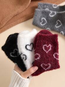4/2 Pairs Ankara Red Heart Pattern Fluffy Mid-Calf Socks, Non-Slip Soft Warm, Suitable For Autumn/Winter - Multicolor - View 5