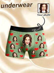 Celana Dalam Boxer Pria Motif Hati Merah Cetak Wajah Kustom, Warna Hitam, Lembut, Nyaman, Ringan, Bernapas, Menyenangkan, Kreatif, dan Dipersonalisasi, Pilihan Sempurna untuk Pernikahan - MultiWarna - View 2