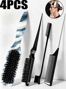 1-4pcs Unisex Smooth Hair Comb/Beard Brush Set, Blue & White Porcelain Pattern Pointed Tail Comb, Fragrance-Free Professional Styling Comb, Dual Function For Hair Cutting & Cleaning, Smooth & Easy To Comb, Suitable For All Hair Types, Edge Control Comb, Professional Smooth Back Comb, Perfect For Creating Neat Ponytails & Braids, Pointed Tail Styling Tool, Can Be Used To Fix Flyaway Hair & Apply Beard Wax, Suitable For Bathroom Use, Scalp Massage, Back To School, Travel & Vacation, Daily Use, Also An Excellent Gift For Friends & Family - Multicolor - View 1