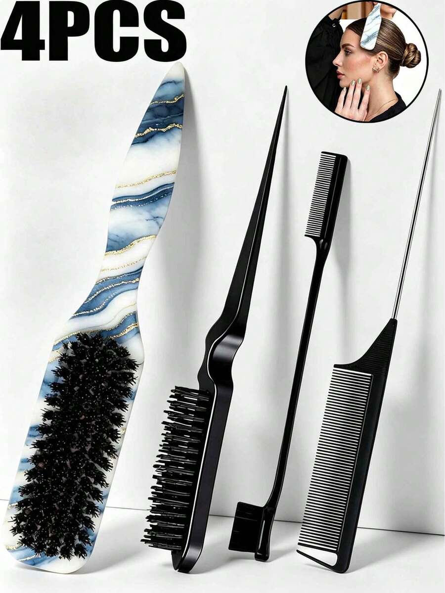 1-4pcs Unisex Smooth Hair Comb/Beard Brush Set, Blue & White Porcelain Pattern Pointed Tail Comb, Fragrance-Free Professional Styling Comb, Dual Function For Hair Cutting & Cleaning, Smooth & Easy To Comb, Suitable For All Hair Types, Edge Control Comb, Professional Smooth Back Comb, Perfect For Creating Neat Ponytails & Braids, Pointed Tail Styling Tool, Can Be Used To Fix Flyaway Hair & Apply Beard Wax, Suitable For Bathroom Use, Scalp Massage, Back To School, Travel & Vacation, Daily Use, Also An Excellent Gift For Friends & Family - Multicolor - View 1