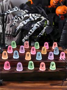 100/50/20/10pcs Glowing Mini Ghost, Halloween Party Fun Decor Gift, Suitable For Theme Party, DIY Party Decoration Accessories, Tabletop Decor, Garden Decor - Multicolor - View 6