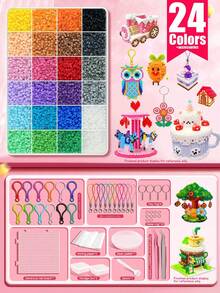 96 Colors 2.6mm Handmade Fuse Beads Set, Includes 1 Pegboard, Ironing Paper, Keychain, Tray, Tweezers Accessories, Suitable For DIY Creative Jewelry, Pixel Art, Handmade Decoration And Creative Projects, Christmas Gift, Halloween Decoration - Multiple Styles - View 2