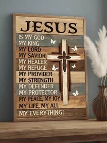 1pc Vintage "Jesus Is My Everything" Print Wall Art Decor, Suitable For Bedroom, Living Room, Kitchen, Office, Dorm And Home Decoration, Creative Gift For Collectors And Decor Enthusiasts - Multicolor - View 3
