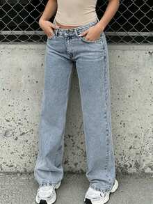 Jeans de pierna recta de mezclilla gris para adolescentes - Neblina azul - Ver 2