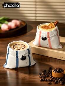 choxila 1 370ml Creative Cloth Patterned Handheld Cup, Cute Little Dog Ceramic Coffee Cup With Pleated Bag Design, Innovative Latte Cup, Suitable For Home, Office, Afternoon Tea And Daily Use - Puppy-shaped Cup - View 3