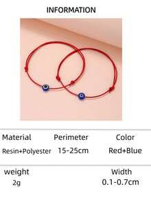 RINTOLER Juego de 2 pulseras de pareja minimalistas creativas con diseño de ojo trenzado, juego de pulseras de cordón rojo de moda, cuerda de regalo, tamaño ajustable - Rojo - Ver 12