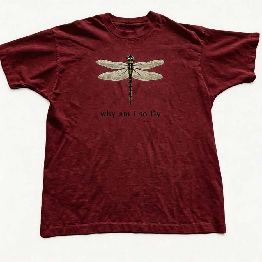100% Cotton Geographic Inspired Dragonfly Graphic Baby T Shirt For Men And Women | Exquisite Design | Loose And Comfortable | Shirts Y2k - 酒紅色 - 查看 1