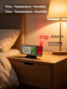 Multifunctional LED Digital Electronic Alarm Clock With Temperature & Humidity, Projection Clock, 180° Rotation, USB Powered, Suitable For Home, Office, Bedroom, Living Room Decor - White Light - View 3