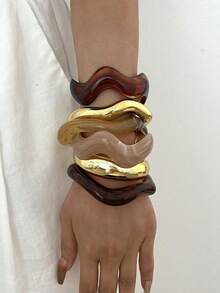 6/3/1 Peça Conjunto de Anéis e Pulseiras Vintage Minimalista com Formato de Onda em Acrílico e Resina para Mulheres, Adequado para Uso Diário, Empilhável, Presente Perfeito para Feriados - Multicolorido - Visão 7
