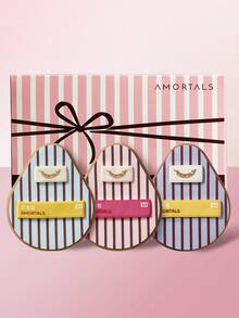 Amortals 3pcs Water-Activated Pear-Shaped Makeup Sponge Set, 11.5mm Thick Hydrophilic Sponge, Expands 1.2-1.5 Times When Wet, Dual Elastic Band Design, Suitable For Liquid Foundation, Creates Flawless Seamless Base, Popular Wet-Use Makeup Sponge, Suitable For Beginners - Pink - View 3