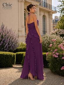Dark Purple:Dark Purple 3D Cascading Ruffle Pleated Long Dress - Màu tím đậm - Xem 3