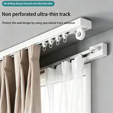 Riel de cortina adhesivo para techos o paredes lisas - Montaje superior o lateral, barra de cortina, barra de cortina adhesiva (no flexible), adecuada para ventanas: dormitorio, ducha, armario y autocaravana - Guía de instalación fácil, Decoración del hogar > Cocina & Baño > Suministros de decoración del baño > Herrajes & Instalación de baño > Barra de cortina de ducha - 1PC - Ver 1