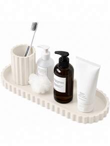 Large Capacity Bathroom Vanity Countertop Storage Tray, Decorative Silicone Storage Tray With Scalloped Edges, Cosmetic Storage Tray, Coffee Table Decorative Tray, Soap Dish To Store Detergent, Toiletries, Perfume And Candles - Multicolor - View 1