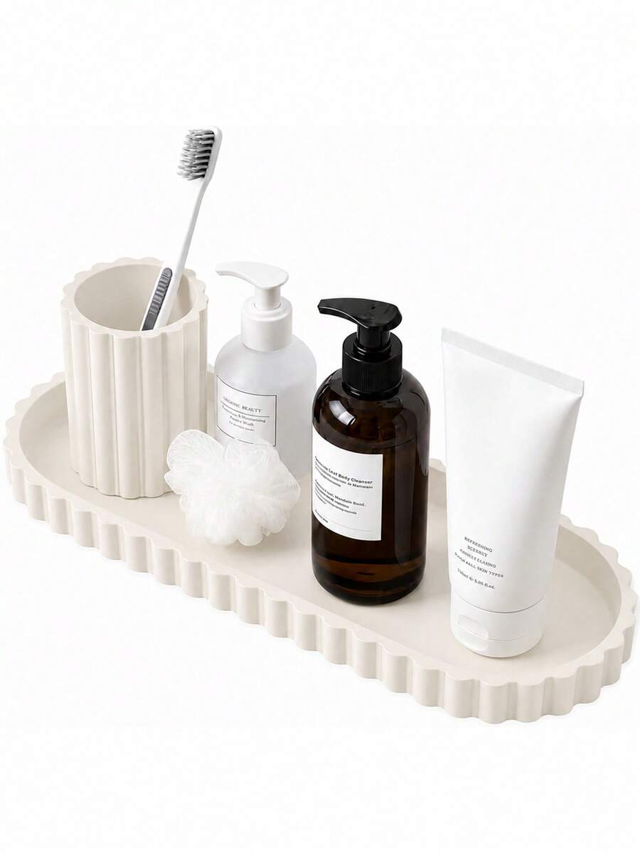 Large Capacity Bathroom Vanity Countertop Storage Tray, Decorative Silicone Storage Tray With Scalloped Edges, Cosmetic Storage Tray, Coffee Table Decorative Tray, Soap Dish To Store Detergent, Toiletries, Perfume And Candles - Multicolor - View 1