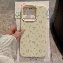 1 Stück minimalistische blaue Blümchen-Grasmuster personalisierte matte Litchi-Textur Vollschutz Anti-Sturz TPU Handyhülle kompatibel mit Apple 17 16 15 14 13 12 11 Pro Max A55/54/53/52/51 S25/24/23/22/21 Serie - Verschiedenfarbig - Übersicht 4