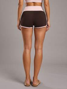 Soyun New Women's Outdoor Striped High Waist Shorts, Color Block Design, Butt-Lifting Effect Sports Summer - Brown - View 5