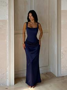 Summer, Elegant Dresses For Parties, Luxury Evening Dresses For Weddings, Vacation Wear For Women, Birthday Dresses, Back To School, Festivals, Beach - Navy Blue - View 1