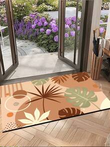 1PC Warm Brown Morandi Abstract Tropical Plant Entryway Doormat, Milk Tea Color Abstract Tropical Greenery Healing Absorbent Foot Mat, Wabi-Sabi Style Tropical Plant Entryway Doormat, Milk Tea Earth Tone Geometric Non-Slip Foot Mat, Abstract Monstera Leaf Polka Dot Absorbent Floor Mat - Multicolor - View 7