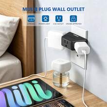 Black 3 Prong Grounded Outlet Extender Angled Wall Plug Splitter 3 Sockets, Cruise Ship Travel Essentials Multi Power Expander For Bathroom Kitchen Countertop - US B Type Plug(110-127V) - View 5