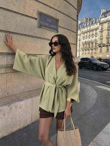 Linen Solid Color Casual Elegant Tie-Waist Crossover Belt - Green - View 2