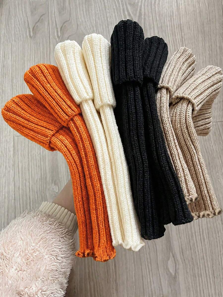 4/1 Pair Color Ribbed Leg Warmers, Soft Stretch Slouchy Knit Long Boot Socks, Cozy Warmers For Lounge, Dance, Street & Fall Winter Wear - Multicolor - View 1