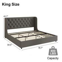 Modern Velvet Upholstered Bed Frame With Curved Wingback Design, Wooden Platform Bed Frame For Bedroom, Full Bed Frame/ Queen Bed Frame/ King Bed Frame/ Full Size Bed Frame/ Queen Size Bed Frame/ King Size Bed Frame,Pink/ White/ Grey - 深灰色 - 查看 8