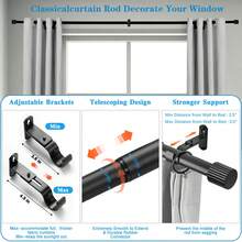 Curtain Rods For Windows 32 To 172 Inch, 3/4" Diameter Pole Adjustable Length Heavy Duty Metal Curtain Rod Set, For Outdoor Bedroom Kitchen Living Room, Drapery Rod With Cylindrical Finials, Black 1 Pack - Cylinder - View 6
