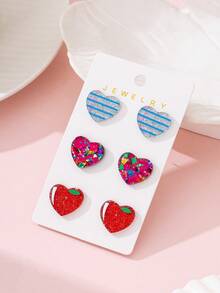 3 Pasang/Set Anting-Anting Wanita Motif Buku Catatan Apel Hati Warna-warni untuk Hari Guru, Hadiah untuk Guru dan Murid - MultiWarna - View 2