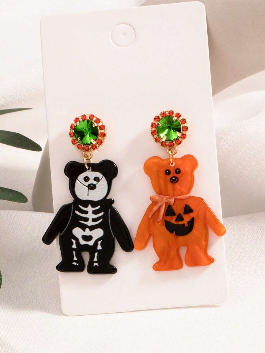 1 Pair Creative Funny Black & Orange Naughty Bear Halloween Personalized Earrings Fashion Ear Jewelry - Multicolor - View 1