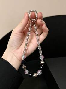 Y2K Galaxy Starry Beaded Phone Charm Strap, Metallic Silver & Clear Crystal Phone Lanyard, Cool Aesthetic Wristlet Chain - Multicolor - View 1