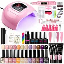 LIMEGIRL 凝膠指甲油套組含USB UV LED美甲燈與美甲鑽機，USB UV LED凝膠美甲固化燈凝膠指甲油套組，熱門Poly Gel美甲套組，專業凝膠美甲藝術套組含底膠與封層，女性DIY居家禮物 - 彩色 - 查看 11