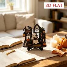 1pc Vintage Halloween Wooden Decor, Cute Ghost Chair Shaped Reading Ornament, Gothic Style Pumpkin & Bat Decoration, Suitable For Living Room, Kitchen Countertop And Party Decor - Multicolor - View 5