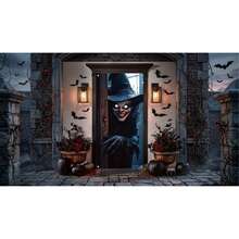 2d Plane Banners, Large Horror Witch Curtains Decorated On Halloween Front Door, Bright And Durable Polyester Fabric, Suitable For Halloween Night Family Party Thriller Theme Room Decoration Halloween Background. - 1 - View 1
