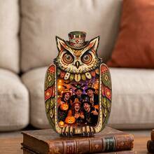 1/5Pcs Double Layer Solid Wood Owl Photo Frame, Gothic Pumpkin Lantern Print Freestanding Tabletop Holder, Spooky Autumn Desktop Ornament, Halloween Home Bedroom Decor, Indoor Party Creative Holiday Display Gift - Vintage Photo Frame - View 6