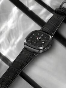 GUSALAI GUSALA 1pc Boxed Men's Niche Premium Minimalist Square Case Casual Business PU Leather Strap Watch, Suitable For Daily Wear, Holiday Gift, Christmas, Year-End - Black - View 2
