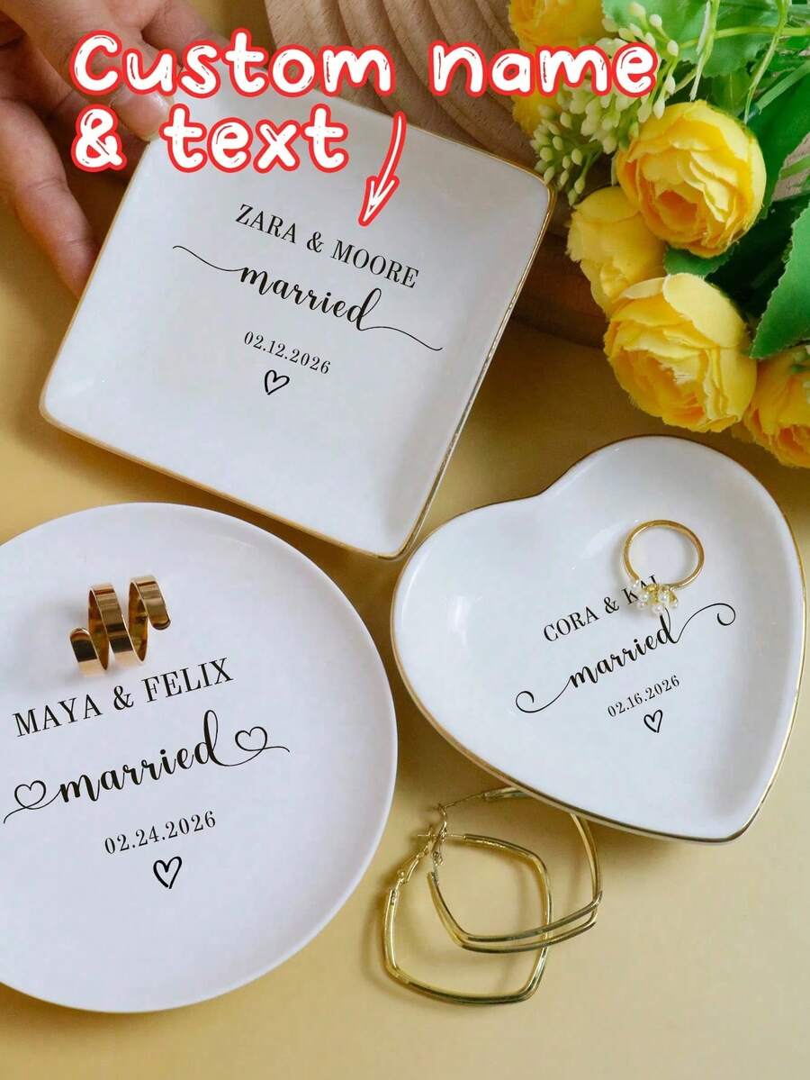 Customized Name Jewelry Tray, Personalized Ring Dish, Customizable Text Memorial Box, Travel Jewelry Organizer, Wedding Anniversary Gift, Decorative Tray, Christmas Gift Jewelry Tray - Multicolor - View 1