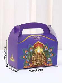 4-Piece Diwali Gift Box Set Featuring Designs Such As Oil Lamps And Peacocks; Suitable For Diwali/Deepavali Celebrations And Themed Parties; Includes A Portable Gift Box. - Multicolor - View 10
