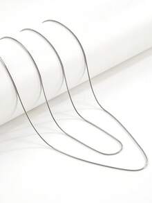 2PS Cadena de Body de mujer de acero inoxidable minimalista plateada con cadena de hueso de serpiente, estilo de vacaciones, cadena de serpiente plana, cadena de cintura - Plateado - Ver 2