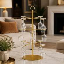 Shoze Gold Metal 3-Tier Cocktail Tree Stand With 12 Cup Holders Wine & Champagne Display Rack For Parties - Gold - View 5