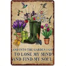 1pc, Whimsical Garden Welcome Sign - Rustic Metal Sign With Inspirational Quote, Outdoor Flowers Design, 8x12 Inch, Decorative Gardening Sign For Lawn And Patio Decoration - Durable, Weather-Resistant, Easy To Install - Multiple - View 2
